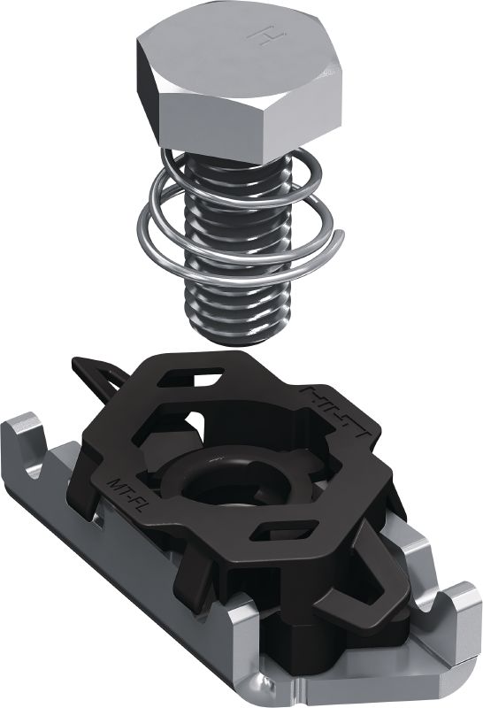 MT-FL Fast-Lock-kanalmøtrik med bolt Fast-Lock-kanalmøtrik med bolt til fastgørelse af endeplader og forbindere til MT-stringerkanaler